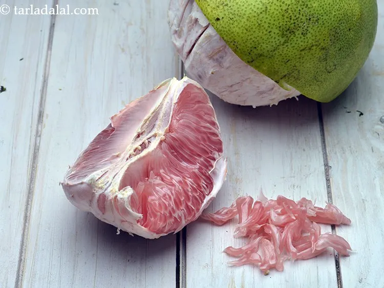 Step 4 – Add 2 cups&nbsp;pink&nbsp;<a href="https://www.tarladalal.com/glossary-grapefruit-chakotra-460i">grapefruit</a>&nbsp;(papanus).&nbsp;