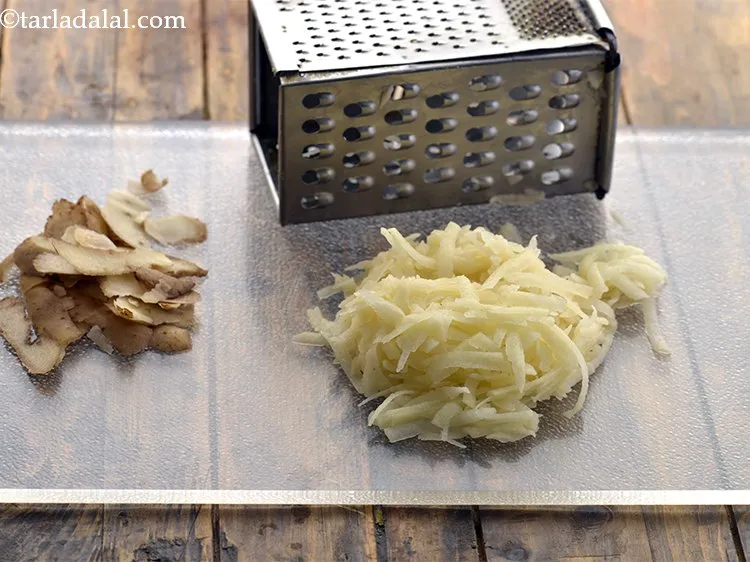 Step 26 – Grate the potatoes just before making the soup, else they might discolour due to oxidation.