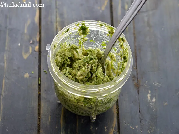 Step 13 – Blend in a mixer to a coarse mixture of&nbsp;<strong>Green Chilli Thecha&nbsp;</strong><strong>(</strong><strong>Maharashtrain&nbsp;</strong><strong>Hirvi Mirchi Cha Thecha)</strong>. If …