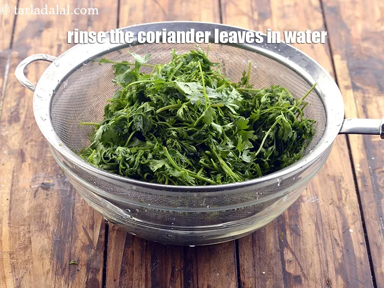 Step 35 – Rinse the coriander leaves in water to remove any dirt/mud that might be stuck to …