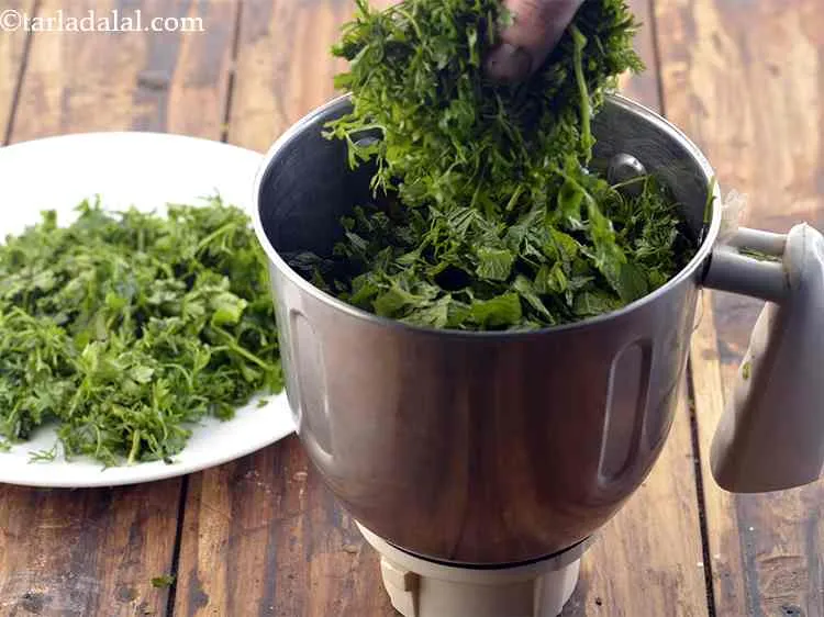 Step 10 – Then add the coriander leaves. We are using 3/4 cup of roughly chopped coriander leaves. …