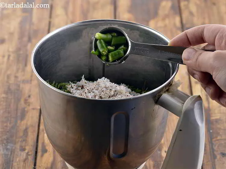 Step 17 – Add roughly chopped green chillies. If you want a spicier chutney, then add a little …