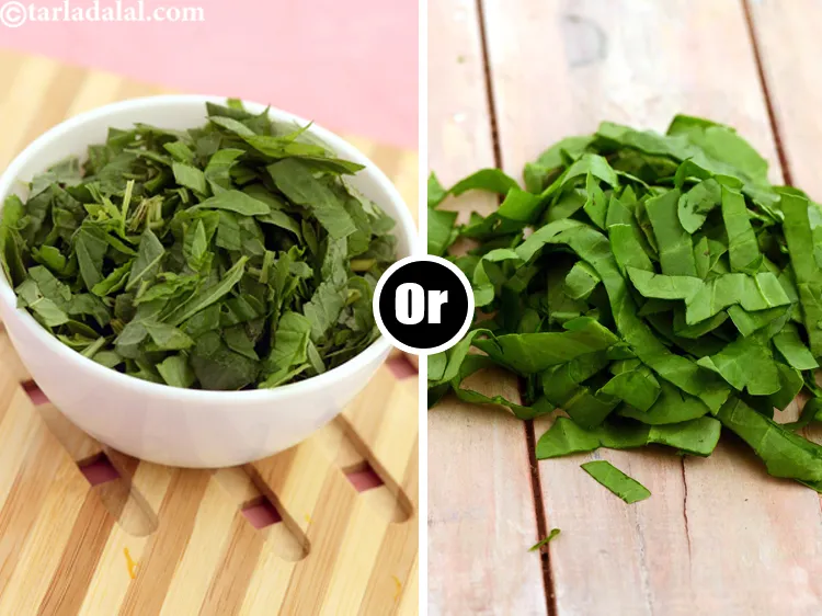 Step 22 – Methi can be replaced with chopped spinach or chopped chawli bhaji.