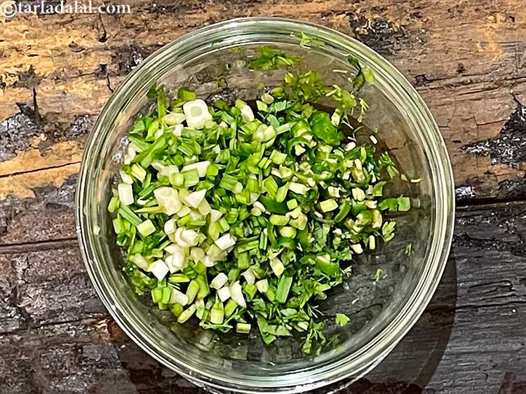 Step 7 – Add&nbsp;<meta charset="UTF-8" />2 tbsp&nbsp;finely&nbsp;<a href="glossary-chopped-green-garlic-849i">chopped green garlic (hara lehsun)</a>. When green garlic is not in …