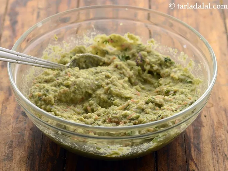 Step 16 – Mix <strong>green moong dal appe with vegetables</strong> batter very well. very well.