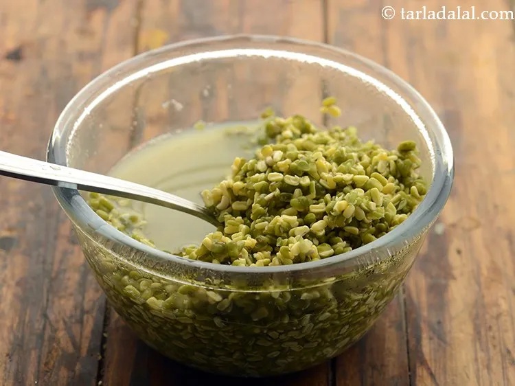 Step 5 – This is how the green moong dal will look after soaking.