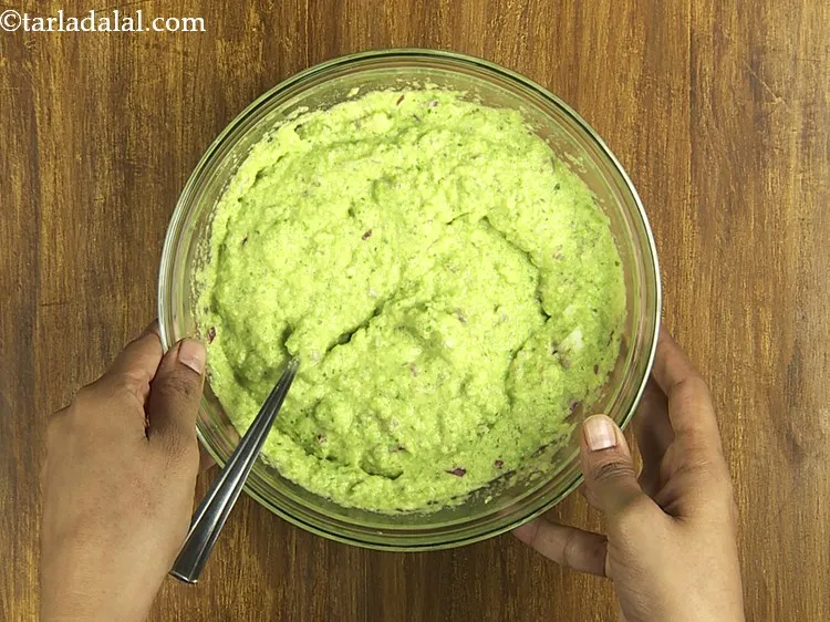 Step 12 – Mix well and our batter for mutter pancake is finally ready.