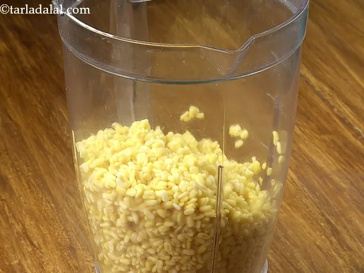 Step 5 – Transfer the drained moong dal in a mixer jar.