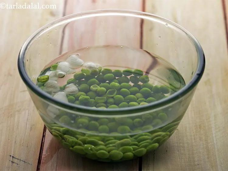Step 8 – Put the green peas in a bowl of ice-cold water. This is to preserve the …
