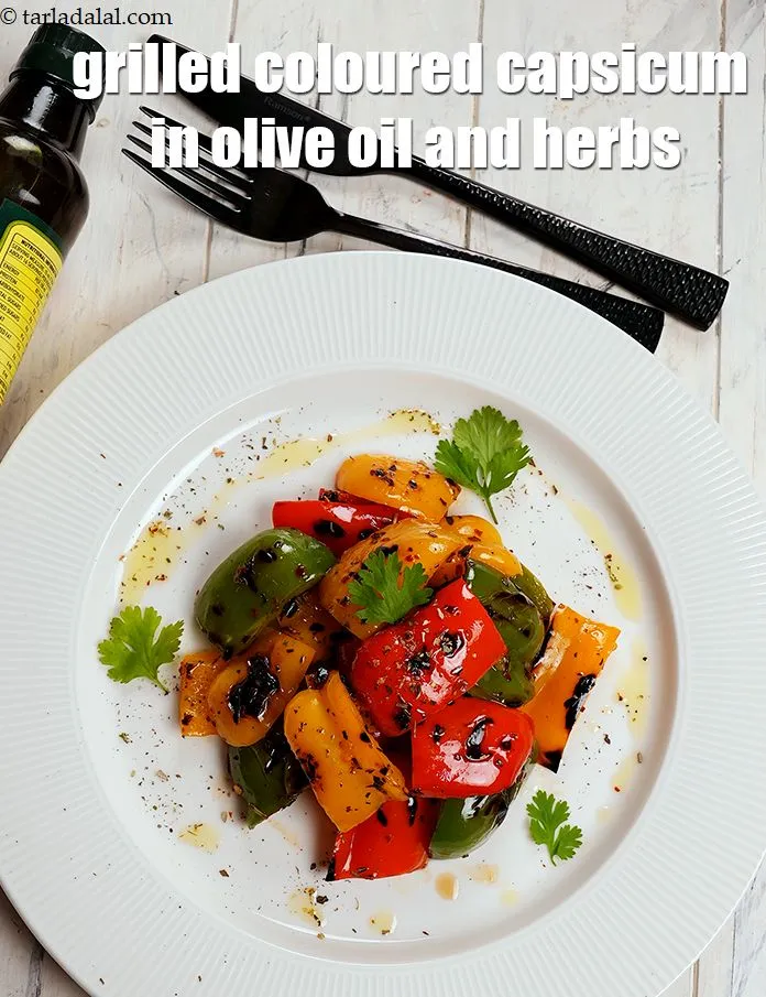 Step 15 – Serve <strong>roasted bell peppers | roasted Indian coloured capsicum | grilled coloured capsicum in olive …