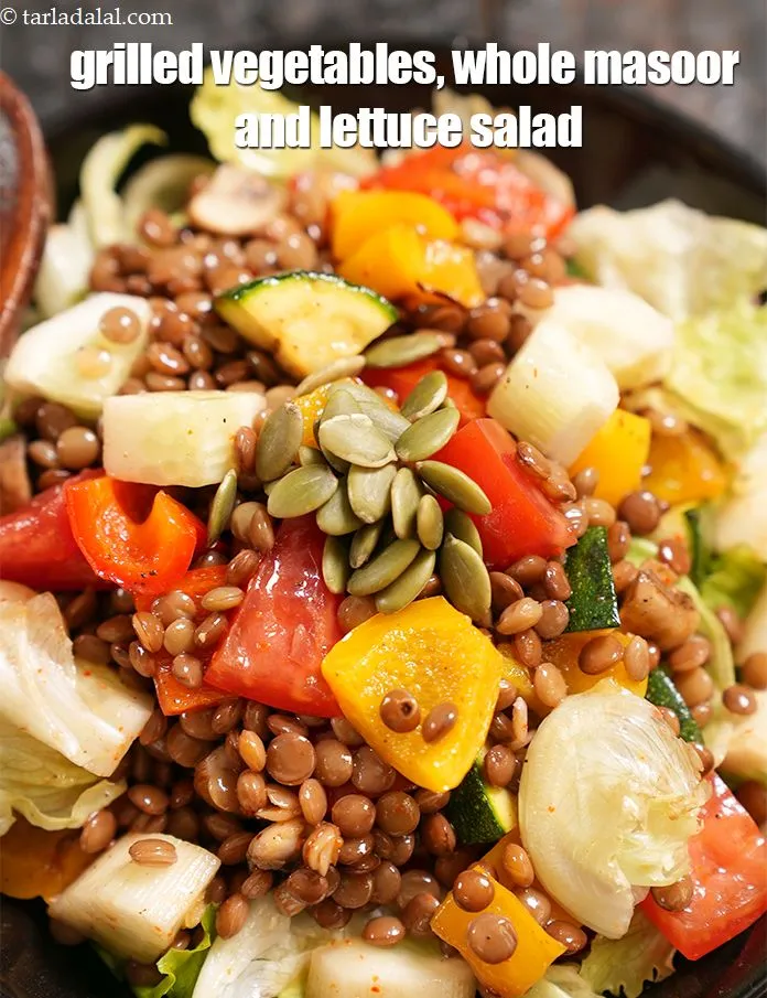 Step 38 – Serve <strong>healthy vegan office salad | grilled vegetables, masoor dal and lettuce salad | one …