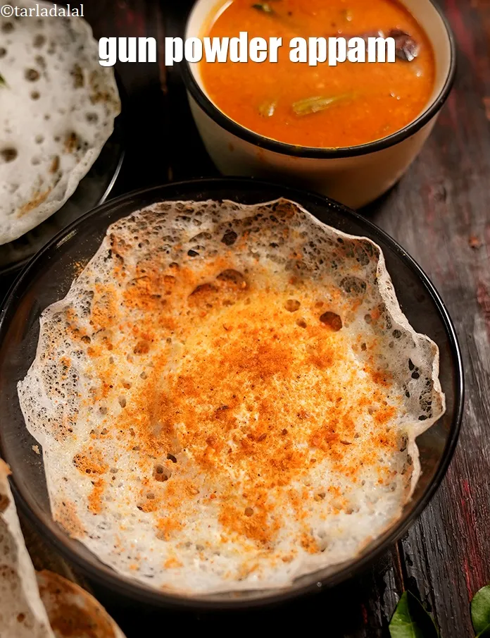 Step 50 – To make <strong>gun powder appam, podi appam recipe</strong>, sprinkle <a href="https://www.tarladalal.com/milagai-podi-malgapodi-powder-south-indian-gun-powder-recipe-41383r" target="_blank">milagai podi powder</a> and …