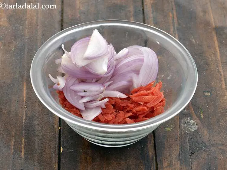 Step 35 – Combine the carrots and onion slices in a bowl.
