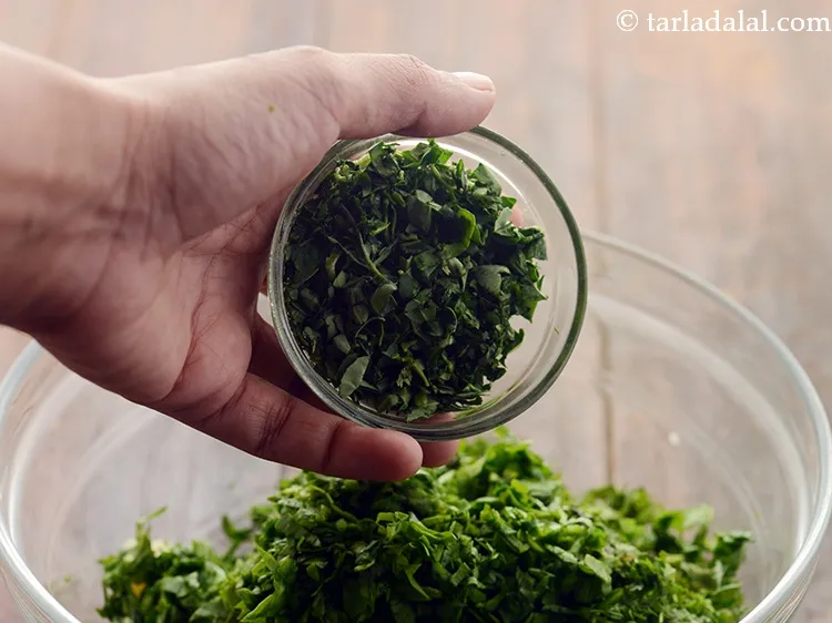 Step 23 – Add finely chopped fenugreek leaves. If not available, make use of dried fenugreek leaves.