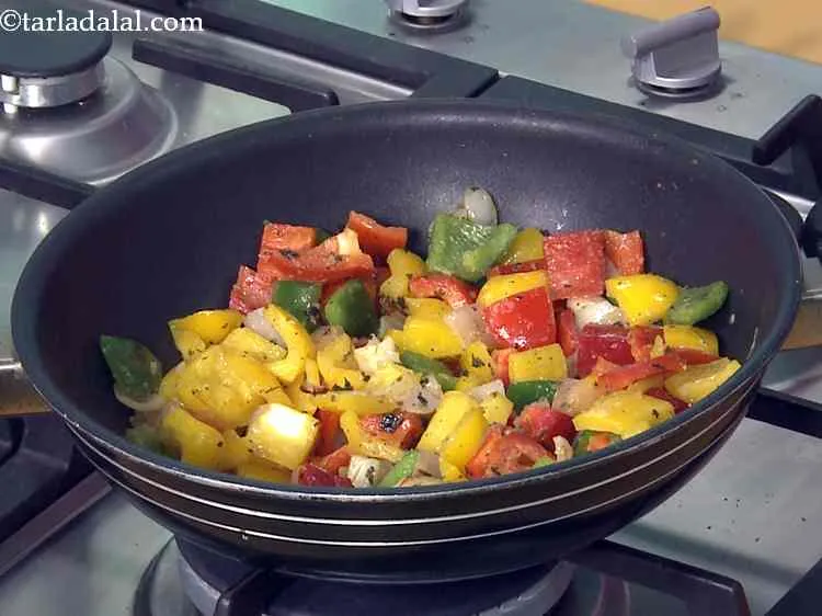 Step 5 – Add the colored capsicum, mix well and cook on a medium flame for 2 to …