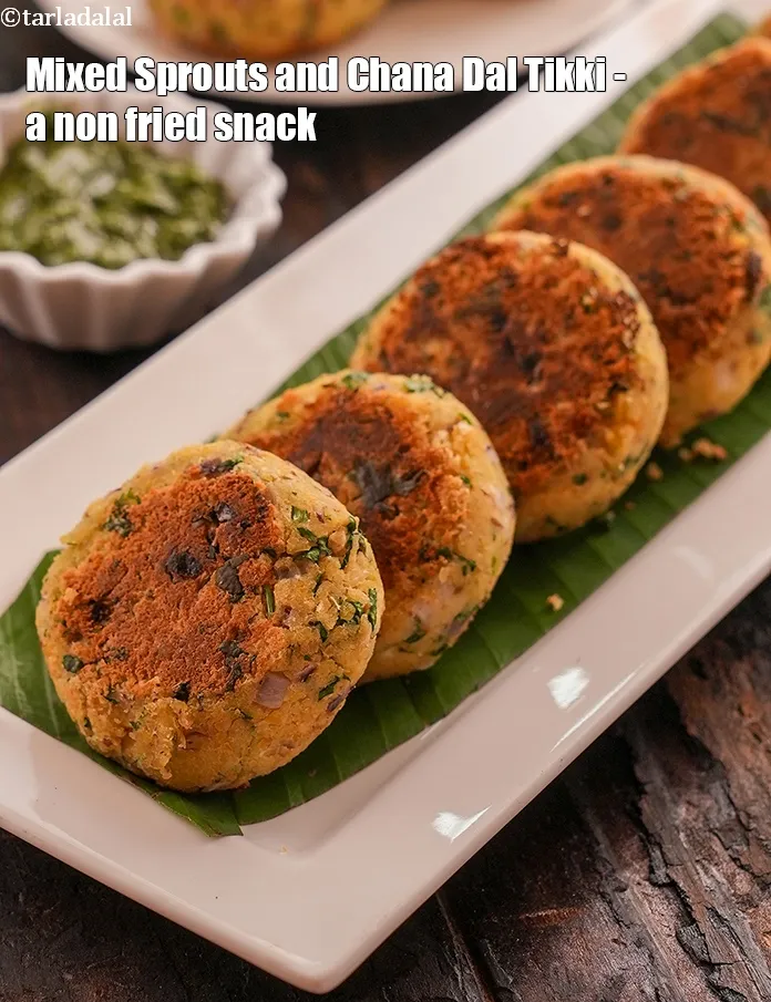 Step 40 – <strong>Mixed Sprouts and Chana Dal Tikki - a non fried snack.</strong>