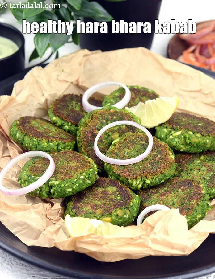 Step 29 – Serve the <strong>hara bhara kabab</strong> hot with <a href="https://www.tarladalal.com/green-chutney-22266r">green chutney</a> and onion rings.&nbsp;