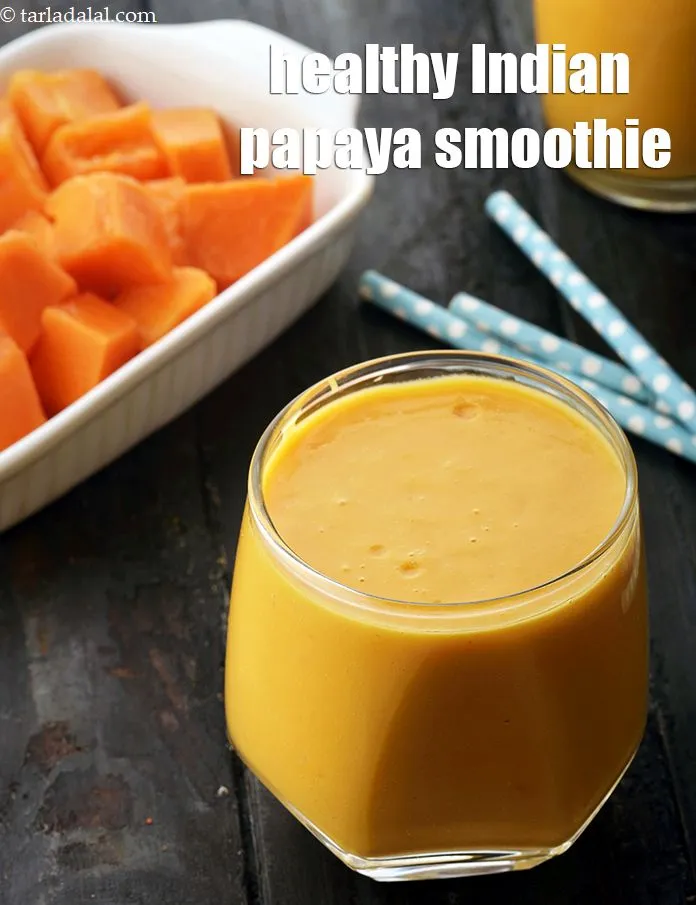 Step 15 – Serve <strong>papaya smoothie | healthy Indian papaya smoothie |&nbsp;papaya smoothie with curds and milk |&nbsp;</strong>&nbsp;immeditately.