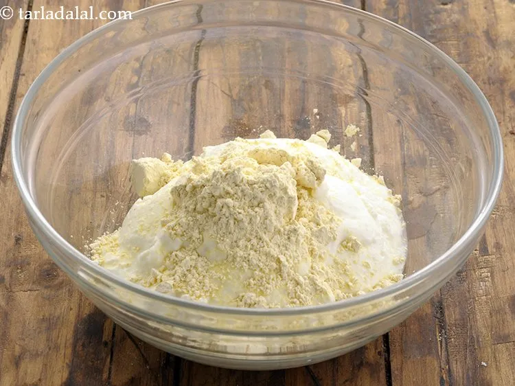 Step 15 – Add besan. This will act as a thickening agent and reduce the kadhi.