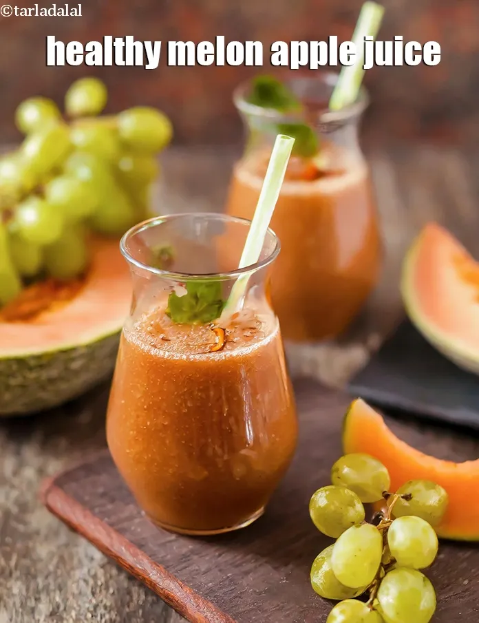 Step 17 – Serve&nbsp;<strong>muskmelon apple and green grapes juice recipe | healthy Indian apple kharbooja apple juice | …