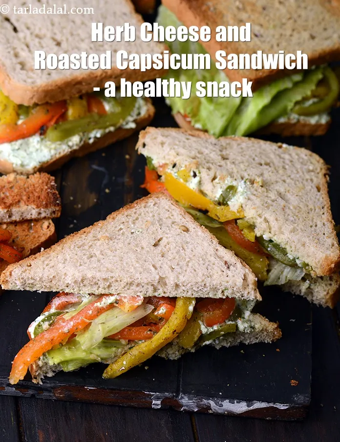 Step 36 – <strong>Herb Cheese and Roasted Capsicum Sandwich - a healthy snack.</strong>