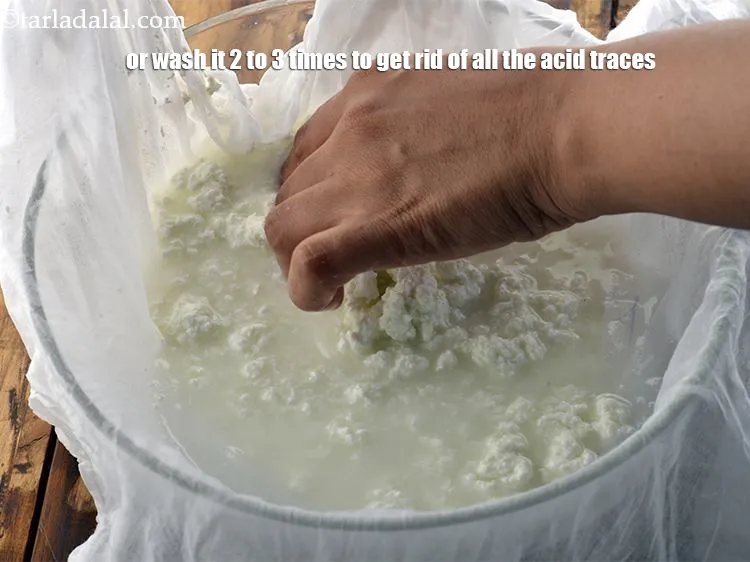 Step 22 – Or you can even place the muslin cloth with the chenna in a bowl of …