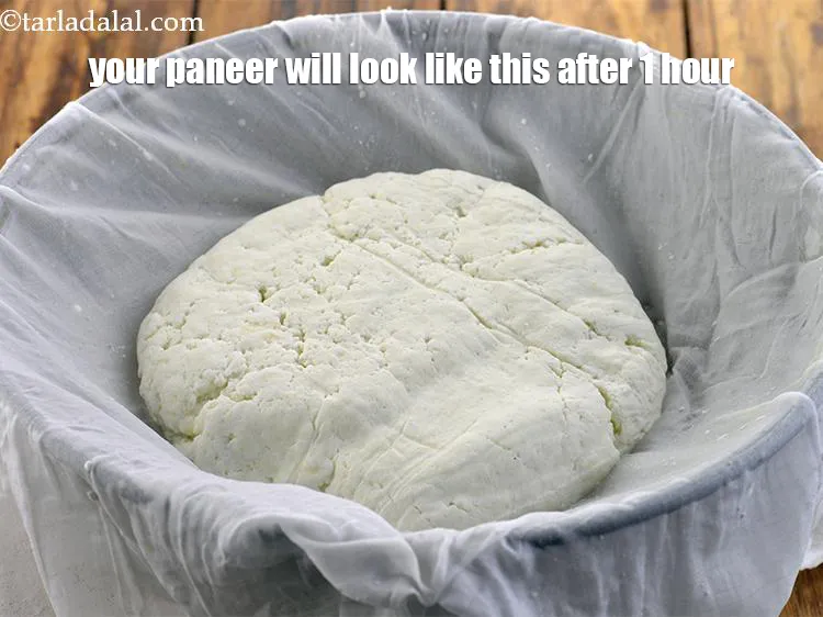 Step 32 – After 1 hour, your&nbsp;<strong>Paneer</strong>&nbsp;will look like this.