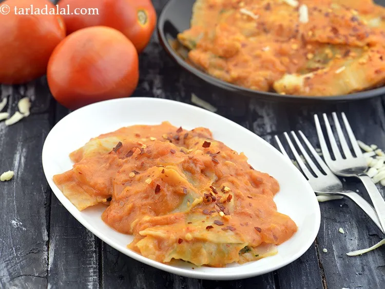 Step 81 – Serve <strong>homemade ravioli recipe | veg ravioli in pink sauce | eggless ravioli | spinach …