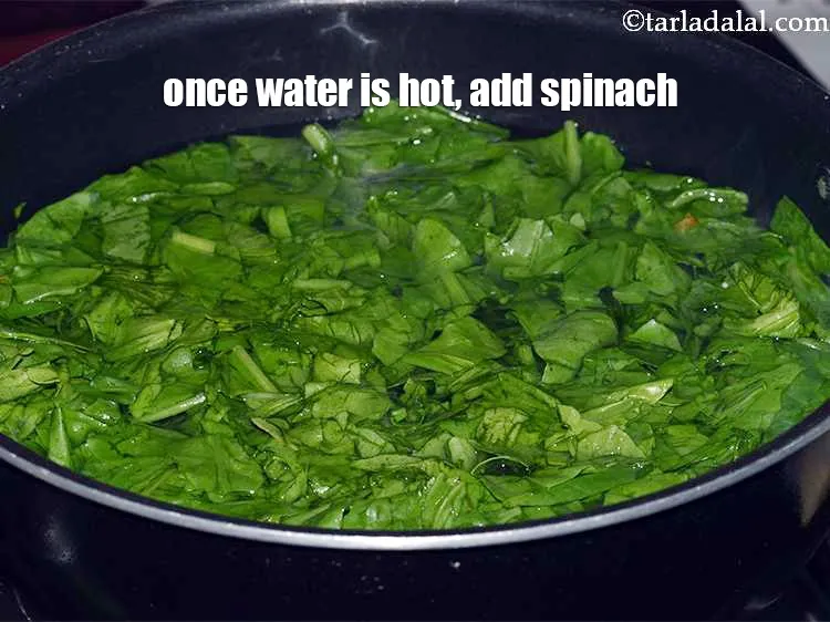 Step 8 – Once the water is hot, add the spinach to it.