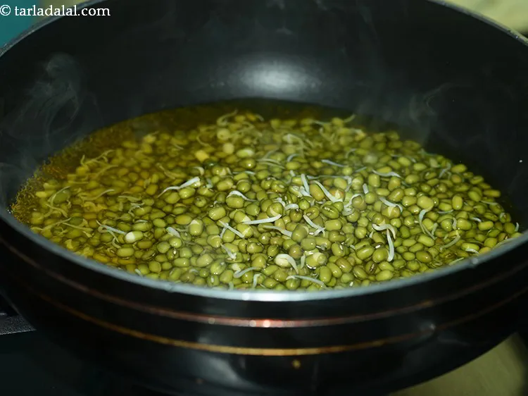 Step 39 – Once the water has been boiled, add the&nbsp;<strong>mung sprouts</strong>.