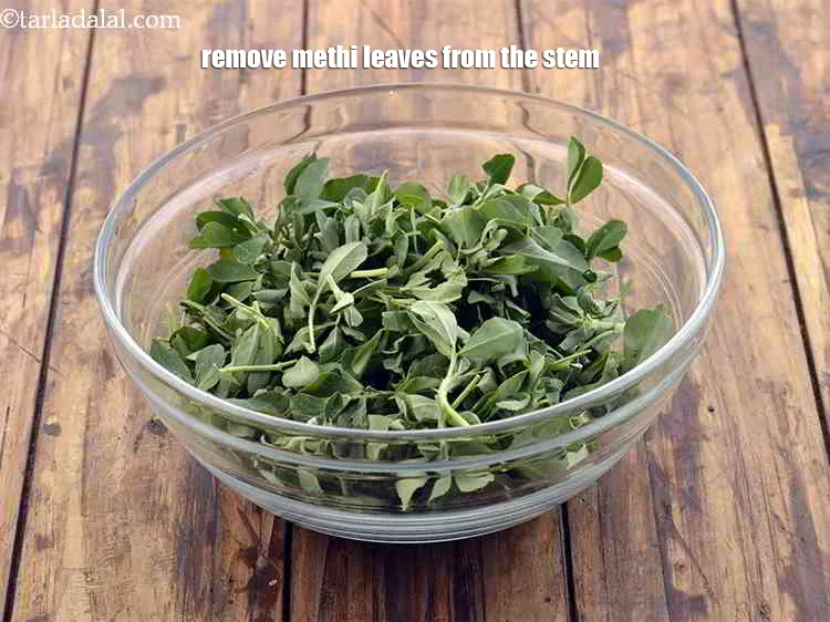 Step 19 – Clean and remove methi leaves from the stem.