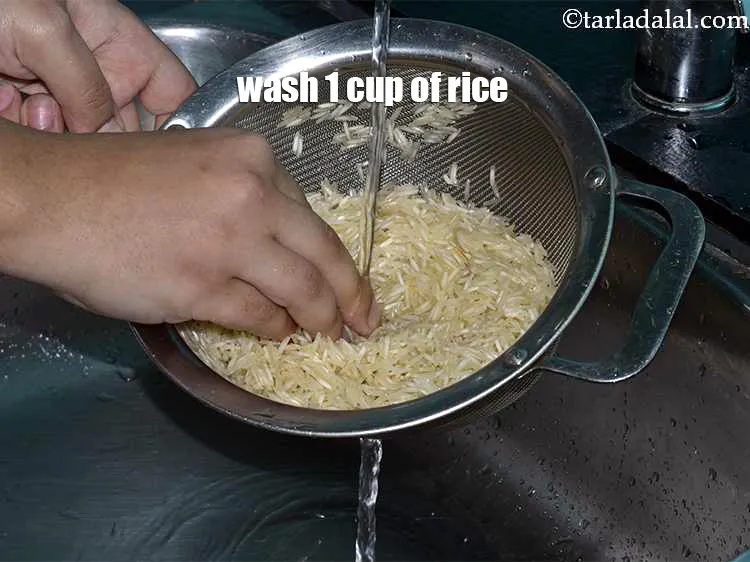 Step 3 – To cook&nbsp;<strong>basmati rice</strong>, wash 1 cup of long-grained rice thoroughly under running water until you …