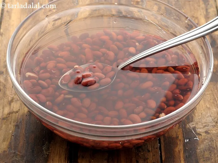 Step 44 – <strong>To cook rajma</strong>, soak approx. &frac14; cup of rajma in enough water in a deep …