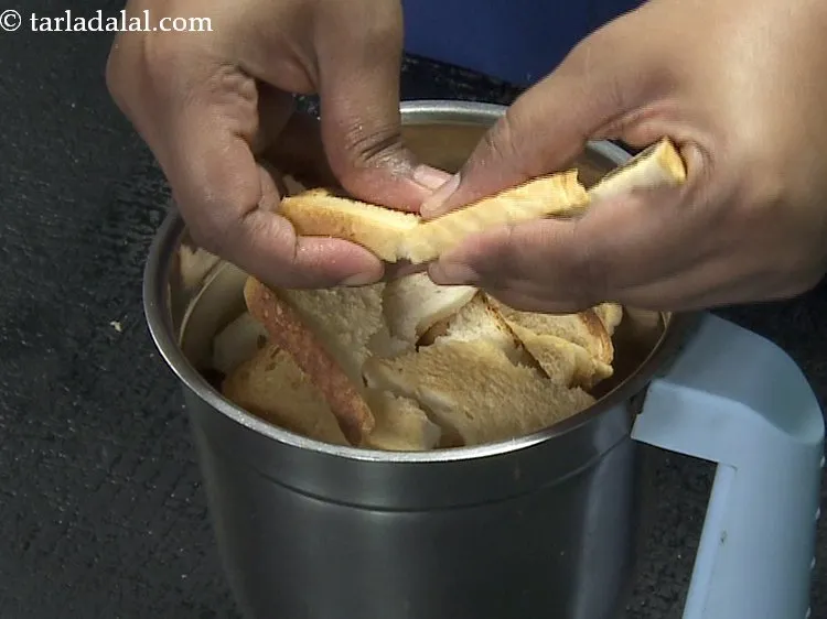 Step 5 – Break the toasted bread slices into pieces with your hand one by one and add …