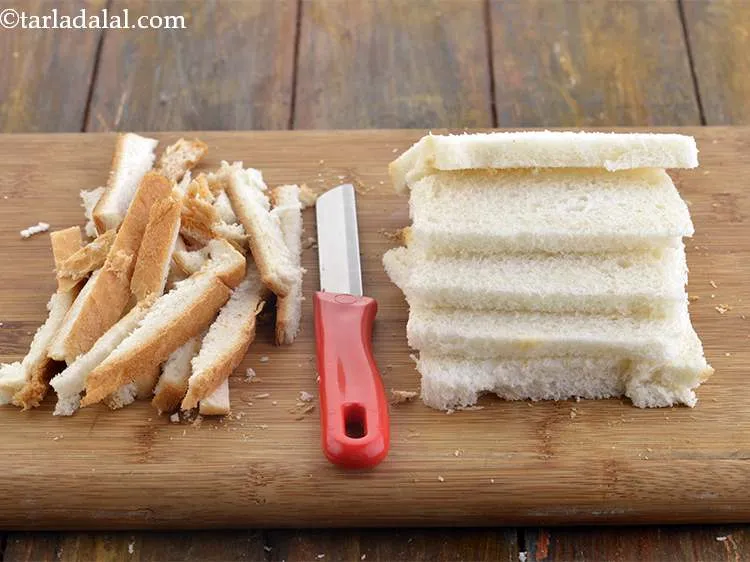 Step 4 – Place bread slices a few at a time on a clean, dry surface.&nbsp;Remove the brown …