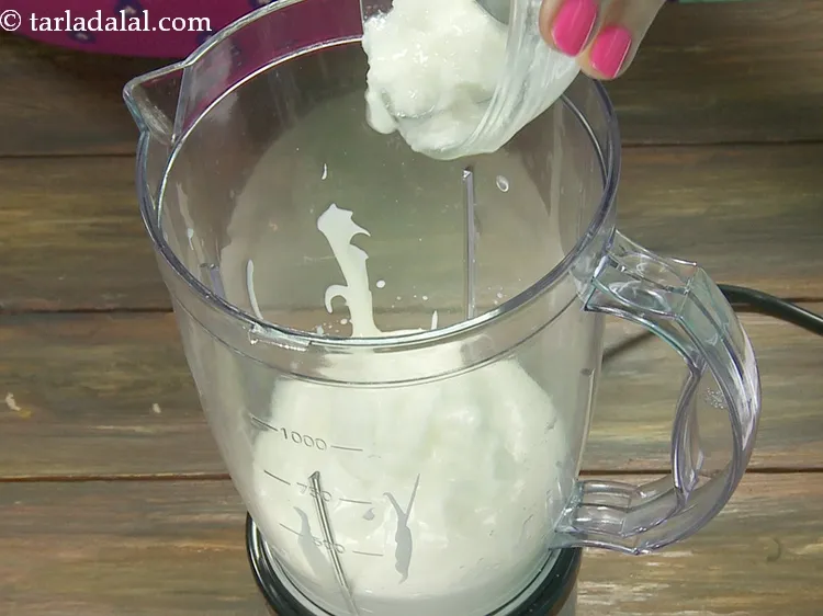Step 4 – Add 2 tbsp&nbsp;fresh&nbsp;<a href="https://www.tarladalal.com/glossary-curd-dahi-yogurt-yoghurt-383i">curds (dahi)</a>. This helps to get the desired consistency of the dip.&nbsp;