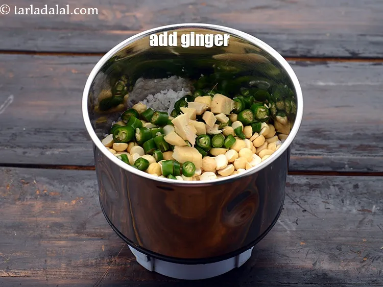 Step 40 – Add 1 tsp&nbsp;roughly&nbsp;<a href="https://www.tarladalal.com/glossary-chopped-ginger-786i">chopped ginger (adrak)</a>.&nbsp;