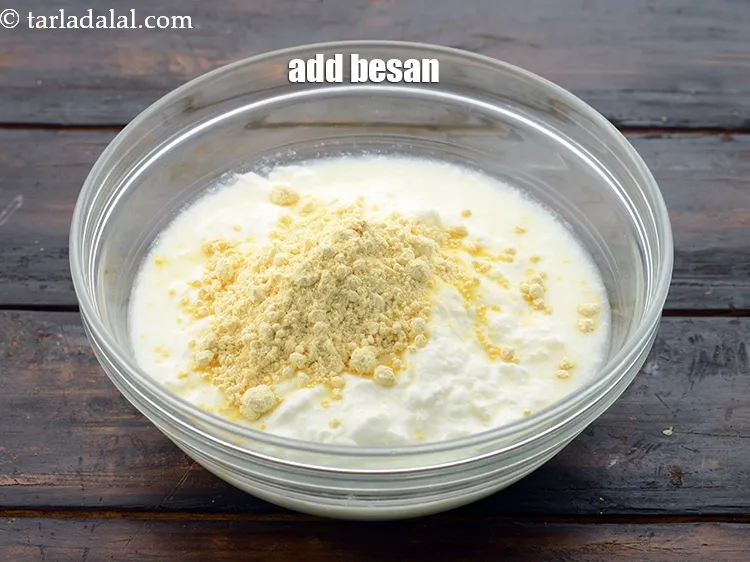 Step 16 – Add 2 tbsp&nbsp;<a href="https://www.tarladalal.com/glossary-besan-chana-dal-flour-bengal-gram-flour-952i">besan (bengal gram flour)</a>, this will give it the binding.&nbsp;