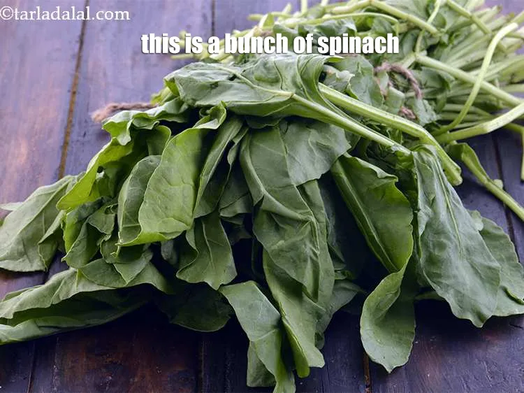Step 3 – To make&nbsp;<strong>spinach puree | palak puree</strong>, take a bunch of spinach, a bunch of spinach …