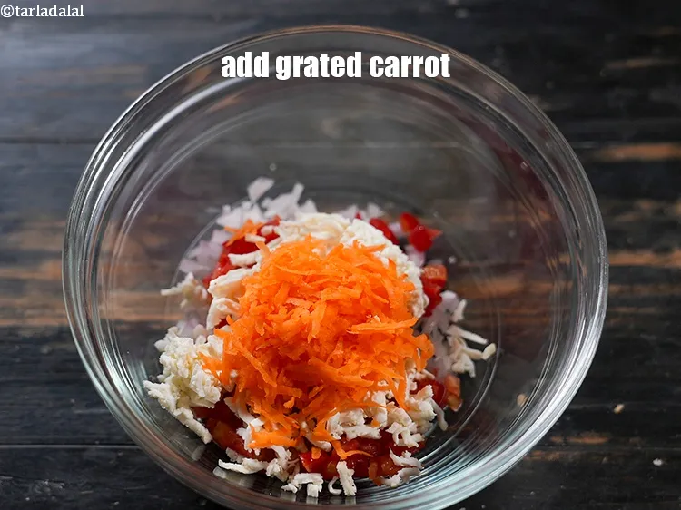 Step 6 – Add 2 tbsp <a href="https://www.tarladalal.com/glossary-grated-carrot-816i">grated carrot</a>.&nbsp;<meta charset="UTF-8" />Carrots have a sweet and earthy flavor that …