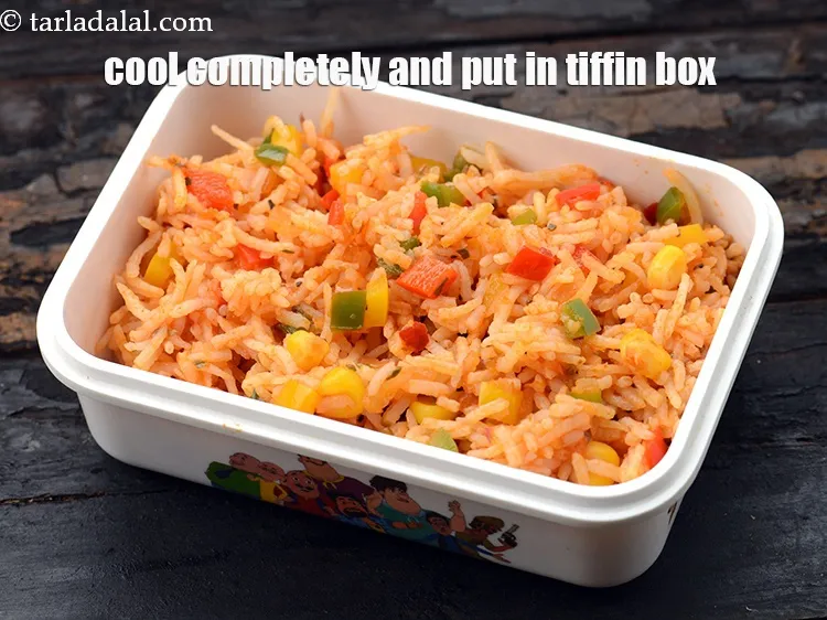 Step 22 – To pack <strong>pizza rice recipe | Indian style pizza rice bowl | kids school tiffin …