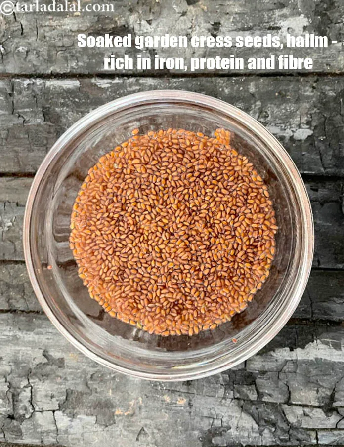 Step 12 – <strong>Soaked garden cress seeds, halim - rich in iron, protein and fibre.&nbsp;</strong>