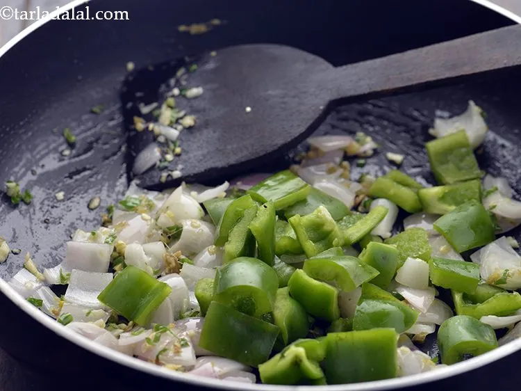 Step 14 – Add the capsicum. To make it more colourful, add bell peppers.