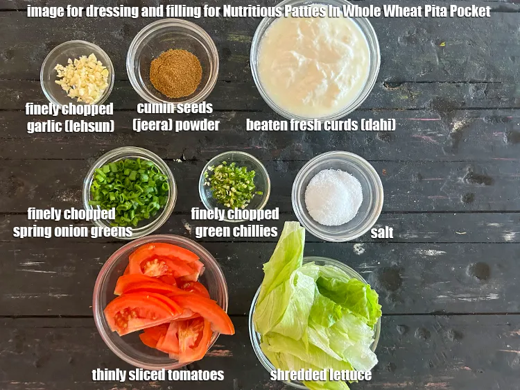 Step 3 – Image for dressing and filling for Nutritious Patties In Whole Wheat Pita Pocket.&nbsp;