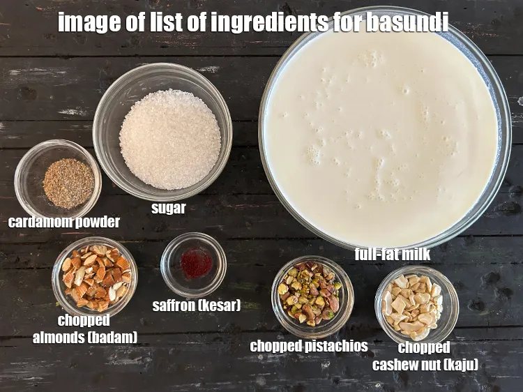 Step 2 – <strong>what is basundi recipe made of ? </strong><u><em>See below image of list of ingredients for&nbsp; …