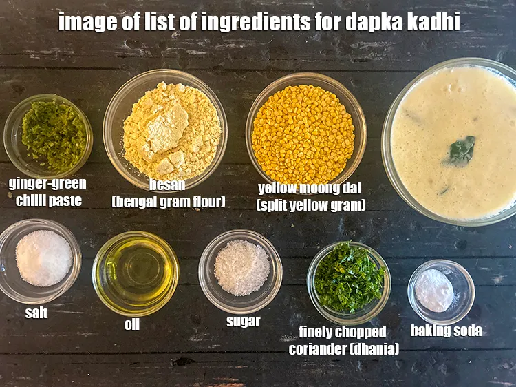 Step 2 – <strong>what is dapka kadhi made of ? </strong><u><em>See below image of list of ingredients for&nbsp;dapka …