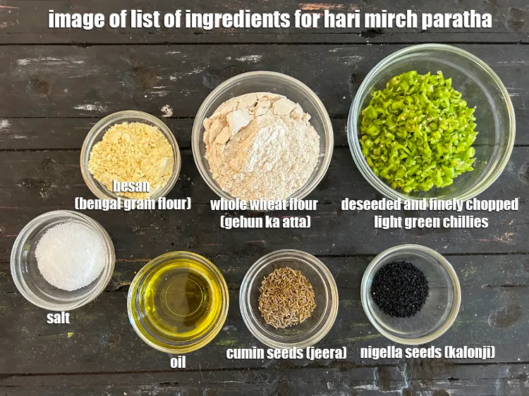 Step 2 – <strong>what is hari mirch paratha made of ?</strong><u><em> See below image of list of ingredients …