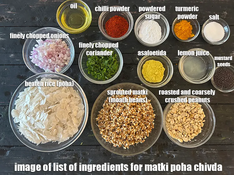 Step 2 – <strong>what is matki poha chivda recipe made of ? </strong><u><em>See below image of list of …