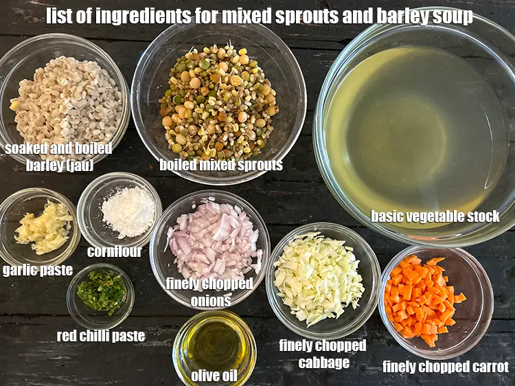 Step 2 – <strong>what is mixed sprouts and barley soup made of ?</strong> <u><em>See below image of list …