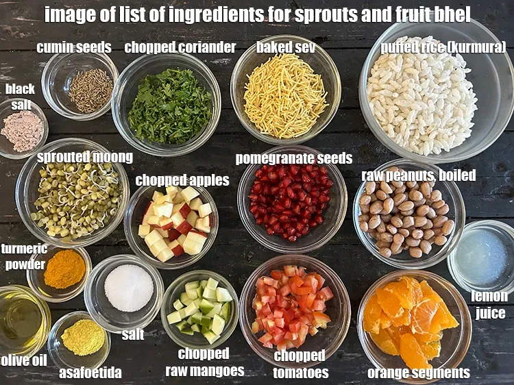 Step 2 – <strong>what is sprouts and fruit bhel made of ? </strong><u><em>See below image of list of …